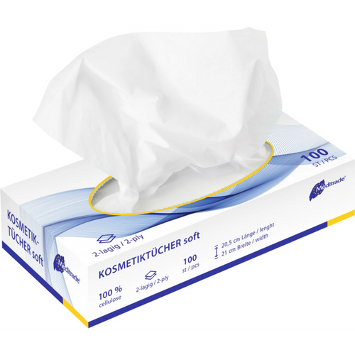 Kosmetiske servietter Pakke med 100 stk., hvite, 2-lags, 21,5 x 20,5 cm