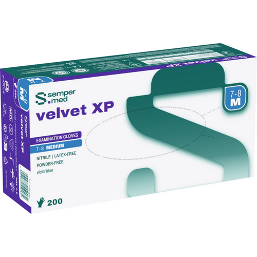 sempermed® velvet XP Pakke med 200 stk pulverfrie fiolettblå hansker, størrelse S