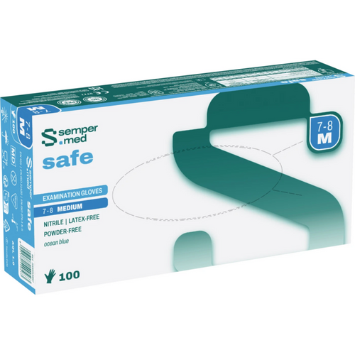 sempermed® safe Pakke med 100 stk. pulverfrie, oceanblå, str. M