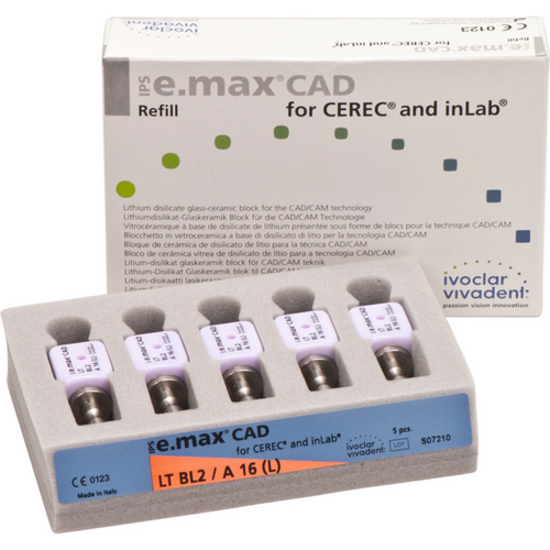 IPS e.max CAD Abutment Solutions for CEREC/InLab 5 stk. A–D, størrelse A16L, BL2 LT
