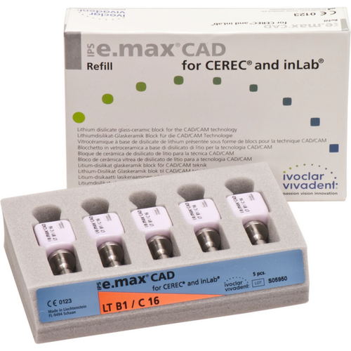 IPS e.max CAD Monolitisk løsning for CEREC/InLab 5 stk. A-D størrelse C16, B1 LT
