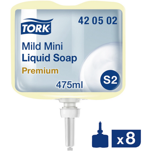TORK mild mini flytende såpe S2 kartong 8 x 475 ml flaske, for S2 flytende såpesystem