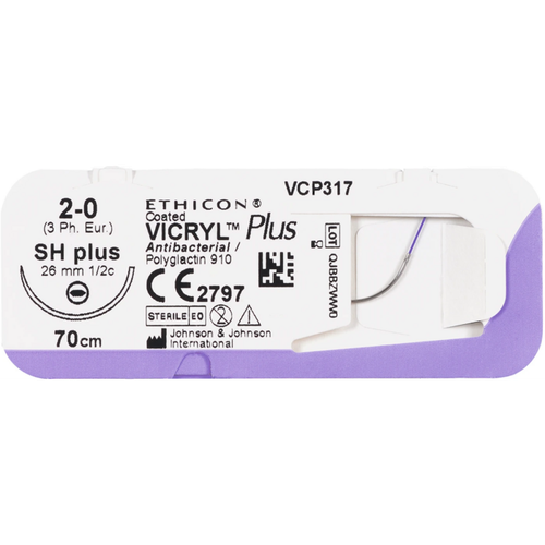 VICRYL™ Plus Pakke 36 Stk. fiolett, 45 cm, DA, asymptotisk, rund kropp, skjærende, 26 mm, USP 4/0