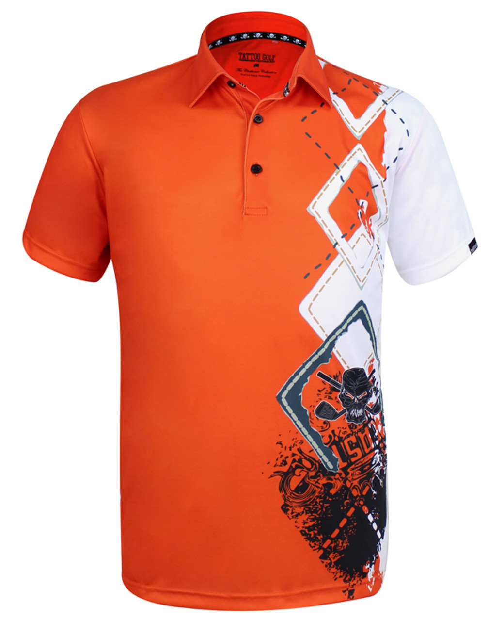 Men's golf shirts In orange by Tattoo Golf. Comfortable fit