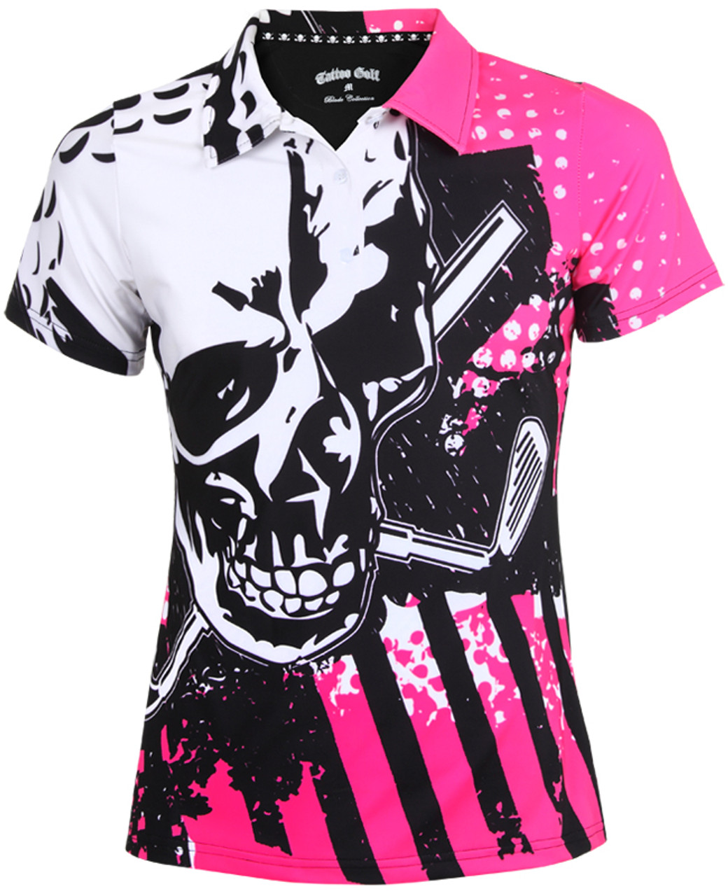 Pink Women's golf top with Skull Print