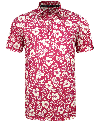 Aloha - Combining our Cool-Stretch fabric technology with classic Hawaiian designs!  -  available in, blue, blue/green , green, yellow, tiki, and many more.  Sizes - men's small to 4XL.