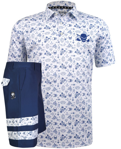 Flash Cool-Stretch men's golf shirt with navy Zuma skull ProCool golf shorts - what a combo!