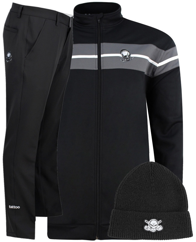 Stay cozy warm with this sweet combo - Clubhouse Golf jacket, ProCool golf pants, and a black golf beanie!