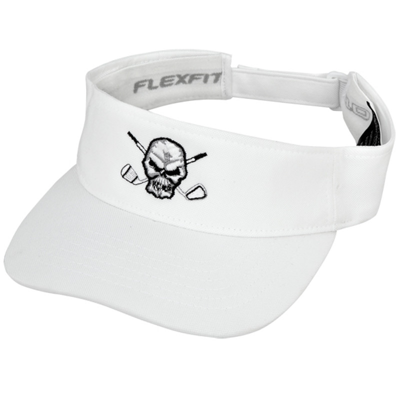 Adjustable on the outside, Flexfit Tech on the inside!  These golf visors are also available in black, red, and black/pink.