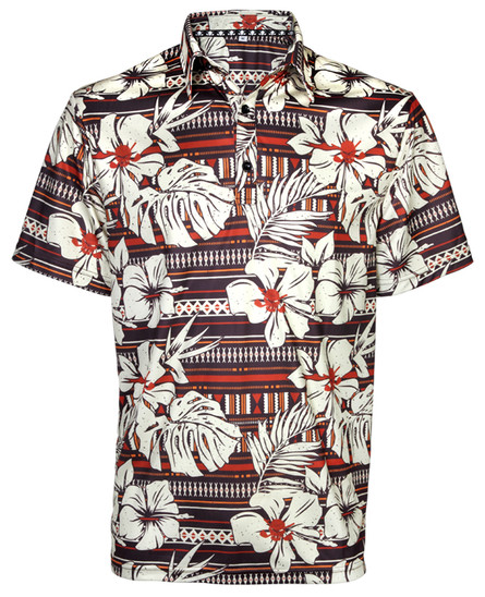 Hawaiian print golf shirt Men's Golf Polo (brown) Wild Golf Shirts with ...