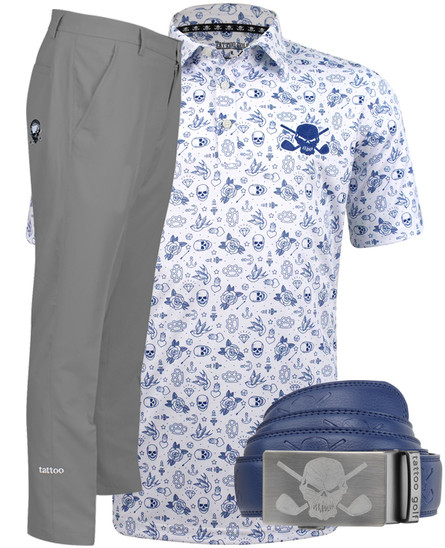 VIP Skull Design Men's Paisley Golf Shirt (white) Skull Golf