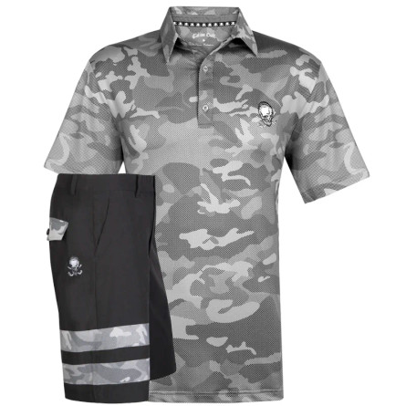 BRIEFING GOLF MS CAMO PRINT POLO（BLK／M） Men's Camo X Golf Outfit with Golf Polo & Shorts
