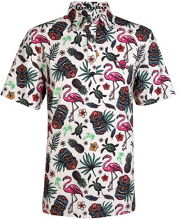 Aloha - Combining our Cool-Stretch fabric technology with classic Hawaiian designs!  -  available in, blue, charcoal, red, yellow, teal, white, blue/green, green and orange.  Sizes - men's small to 4XL.