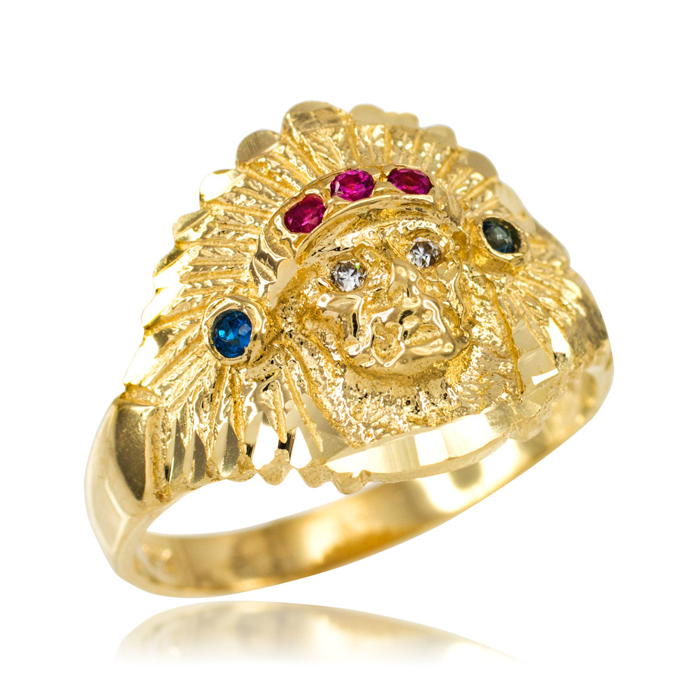 HTC Indian Chief Ring Massive Jewels25号 Gold Indian Chief CZ Head Ring