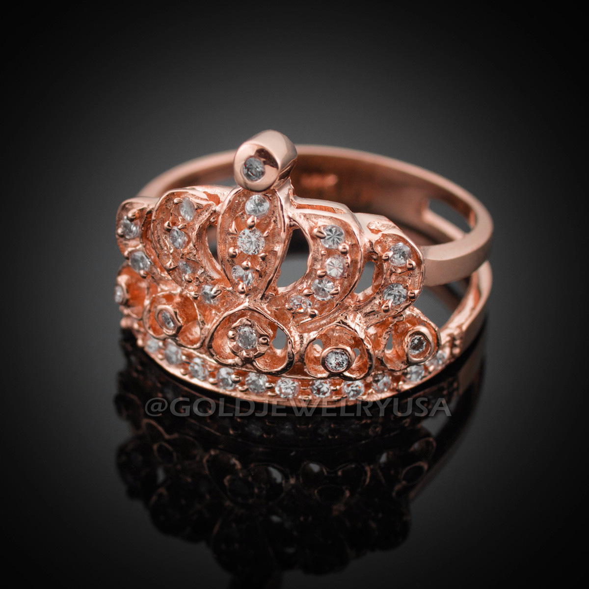 Rose Gold Quinceanera Crown CZ Ring
