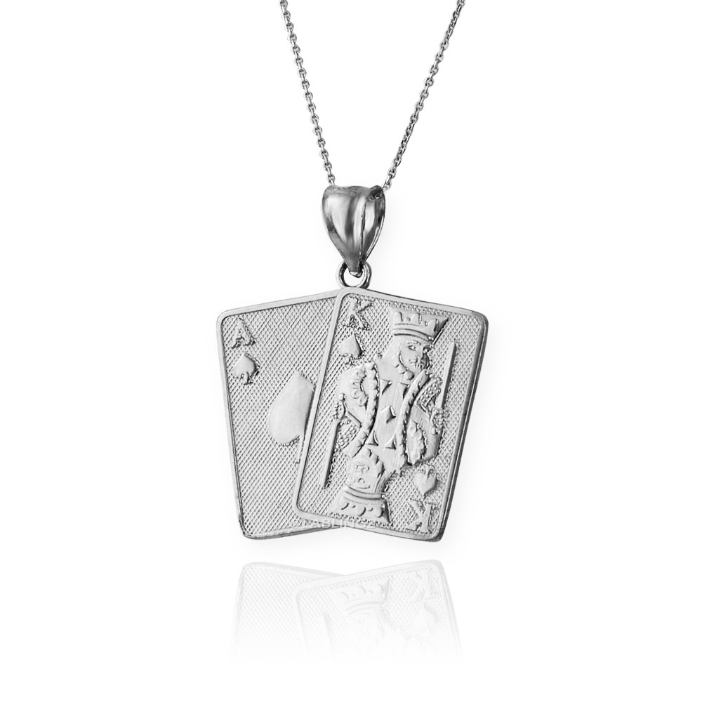 Gold Ace and King of Spades Blackjack 21 Hand Cards Charm Necklace