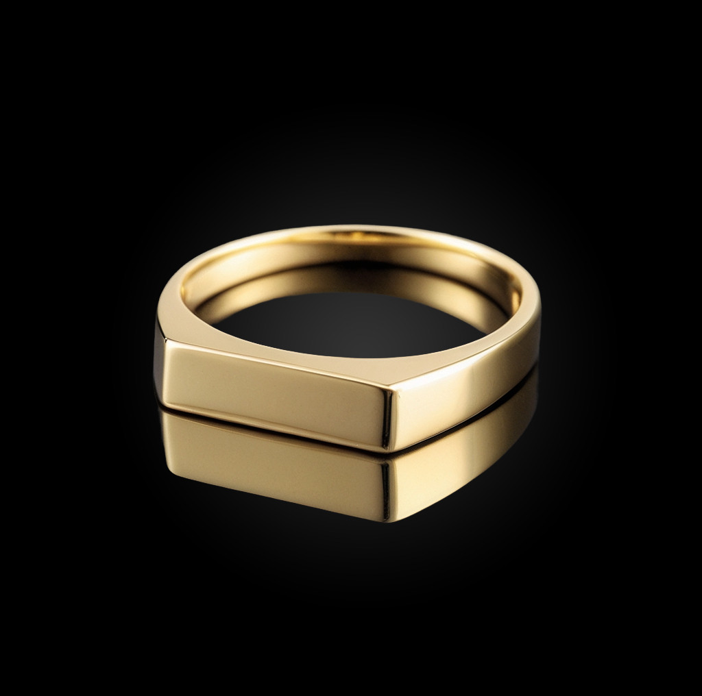 Gold Stackable Rectangular Signet Pinky Ring (yellow, white, rose