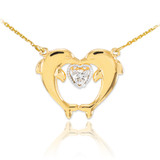 14k Gold Two Dolphins CZ Necklace
