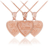3pc Rose Gold 'MOM', 'BIG SIS', 'LITTLE SIS' Heart Necklace Set