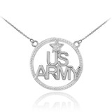 14K White Gold US ARMY Diamond Necklace