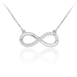 14K Polished White Gold Diamond Infinity Necklace