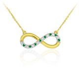 14K Gold Diamond Infinity Necklace with Emeralds