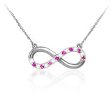 14K White Gold Diamond Infinity Necklace with Rubies