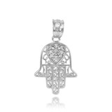 White Gold Diamond Filigree Hamsa Pendant Necklace