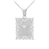 White Gold Cancer Zodiac Sign Filigree Pendant Necklace