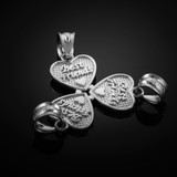 3pc White Gold 'Best Friends' Heart Charm Necklace Set