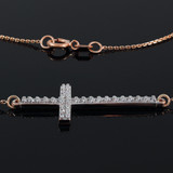 14K Rose Gold Sideways Diamond Cross Pendant Necklace