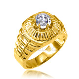 Gold Watchband Design Men's CZ Ring