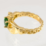 Gold Celtic Band Emerald Green CZ Claddagh Ring