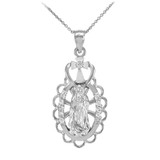 White Gold Virgin Mary Guadalupe CZ Pendant Necklace