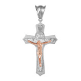 Two-Tone White Gold Holy Trinity Crucifix Cross CZ Pendant