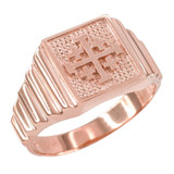 Rose Gold Jerusalem Crusaders Templar Cross Mens Ring
