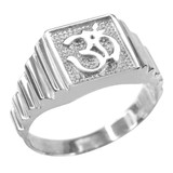 Mens White Gold Om Ring