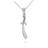 White Gold Scimitar Islamic Knife Charm Necklace