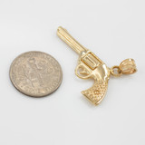 Solid Gold Long Barrel Revolver Pistol Gun Pendant Necklace