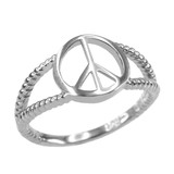 White Gold Peace Sign Dainty Ring