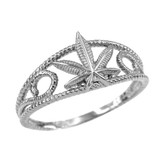 White Gold Marijuana Cannabis Filigree Womens Ring