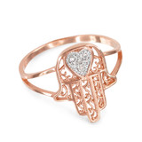 Rose Gold Filigree Hamsa Diamond Pave Ladies Ring