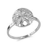 Dainty White Gold Sand Dollar Ladies Ring