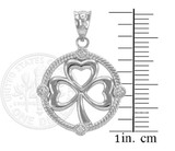 White Gold Shamrock Clover Irish Diamond Pendant Necklace