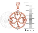 Rose Gold Shamrock Clover Irish Diamond Pendant Necklace