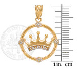 Gold Quinceanera Crown Diamond Pendant Necklace
