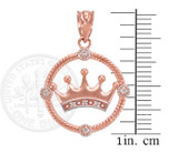 Rose Gold Quinceanera Crown Diamond Pendant Necklace