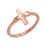 Polished Rose Gold Greek Cross Ladies Ring