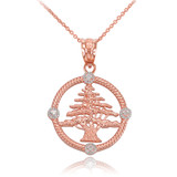 Rose Gold Cedar Tree of Lebanon Diamond Pendant Necklace