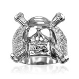 White Gold Skull and Bones Mens Biker Ring